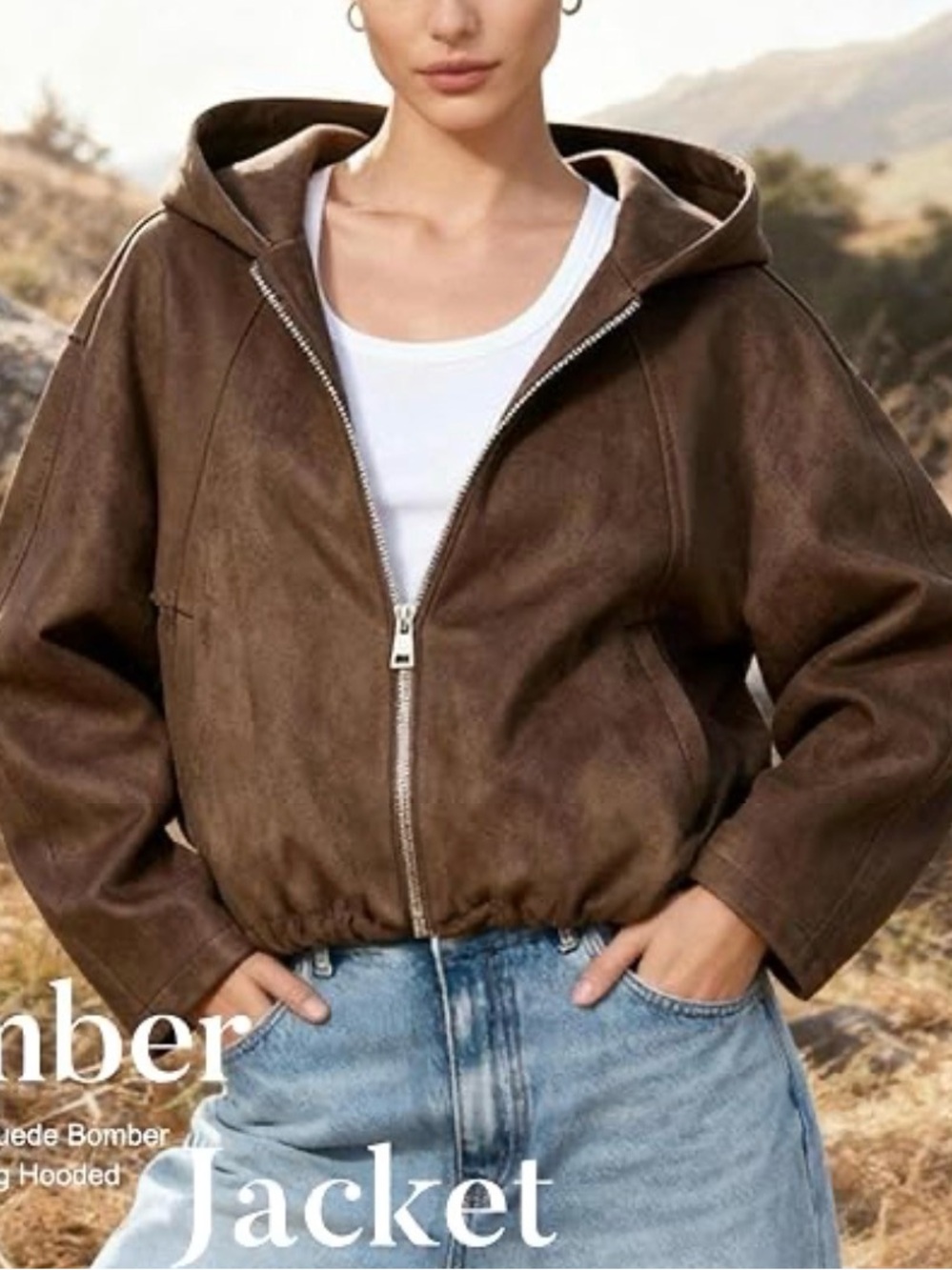 Brown Suede Bomber Jacket - Picture 3 of 8